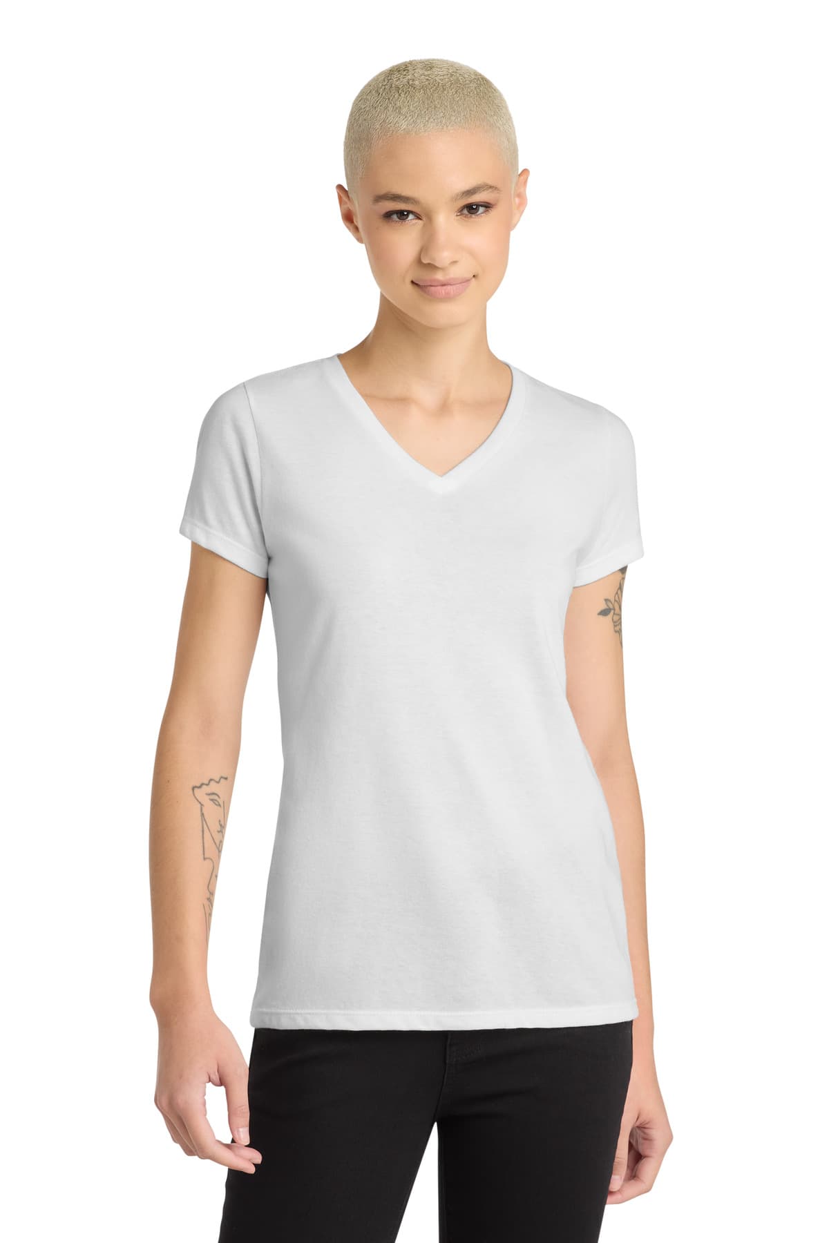 District District Women's Perfect Blend CVC V-Neck Tee. DM1190L