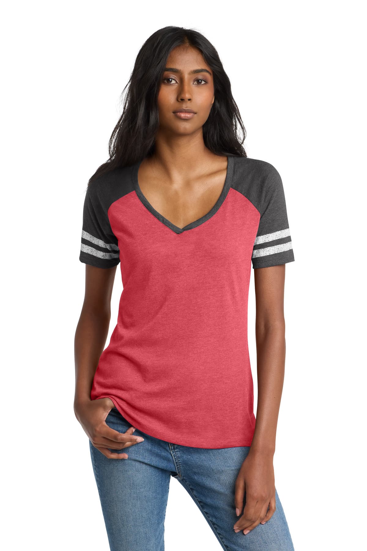 District District  Women's Game V-Neck Tee. DM476