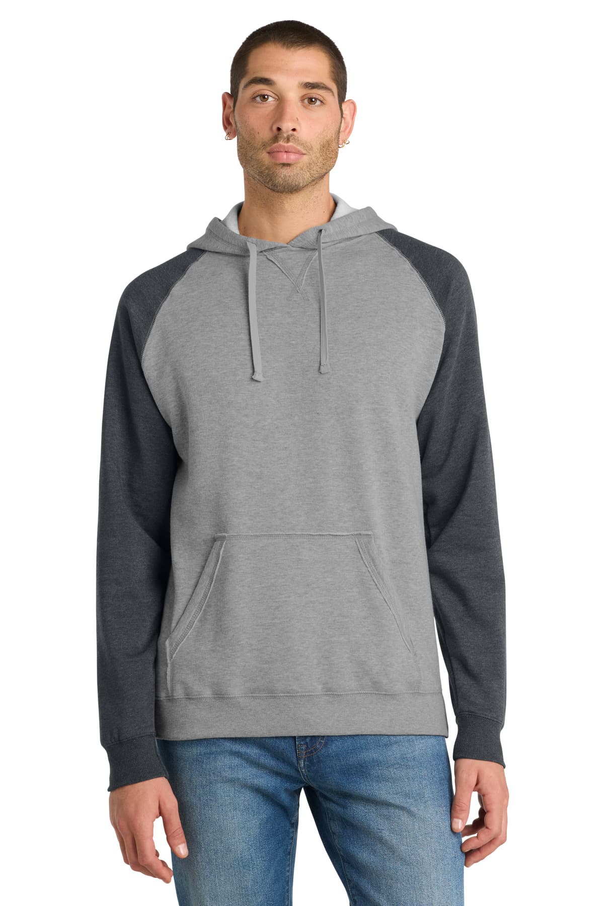 District District Young Mens Lightweight Fleece Raglan Hoodie.  DT196
