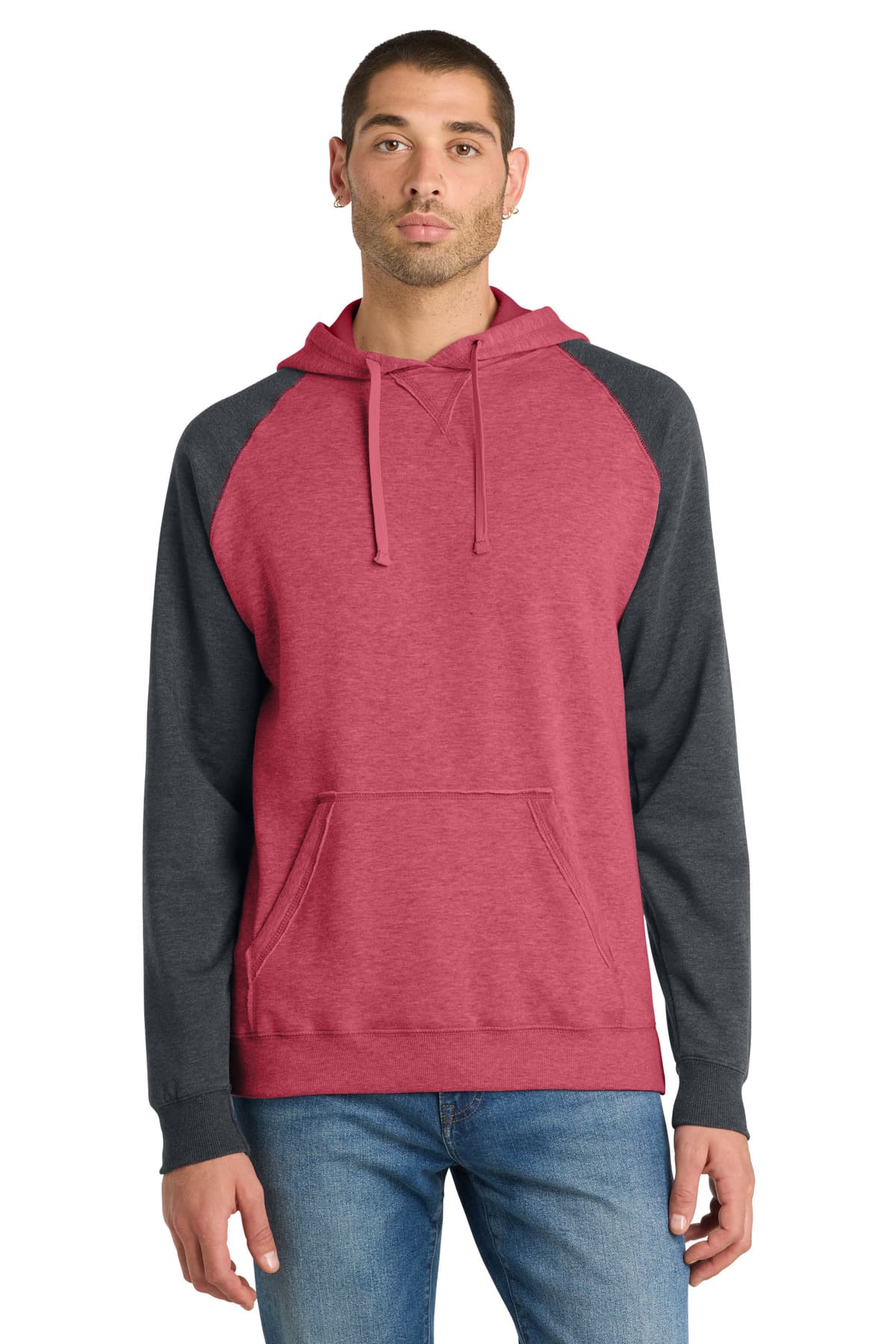 District District Young Mens Lightweight Fleece Raglan Hoodie.  DT196