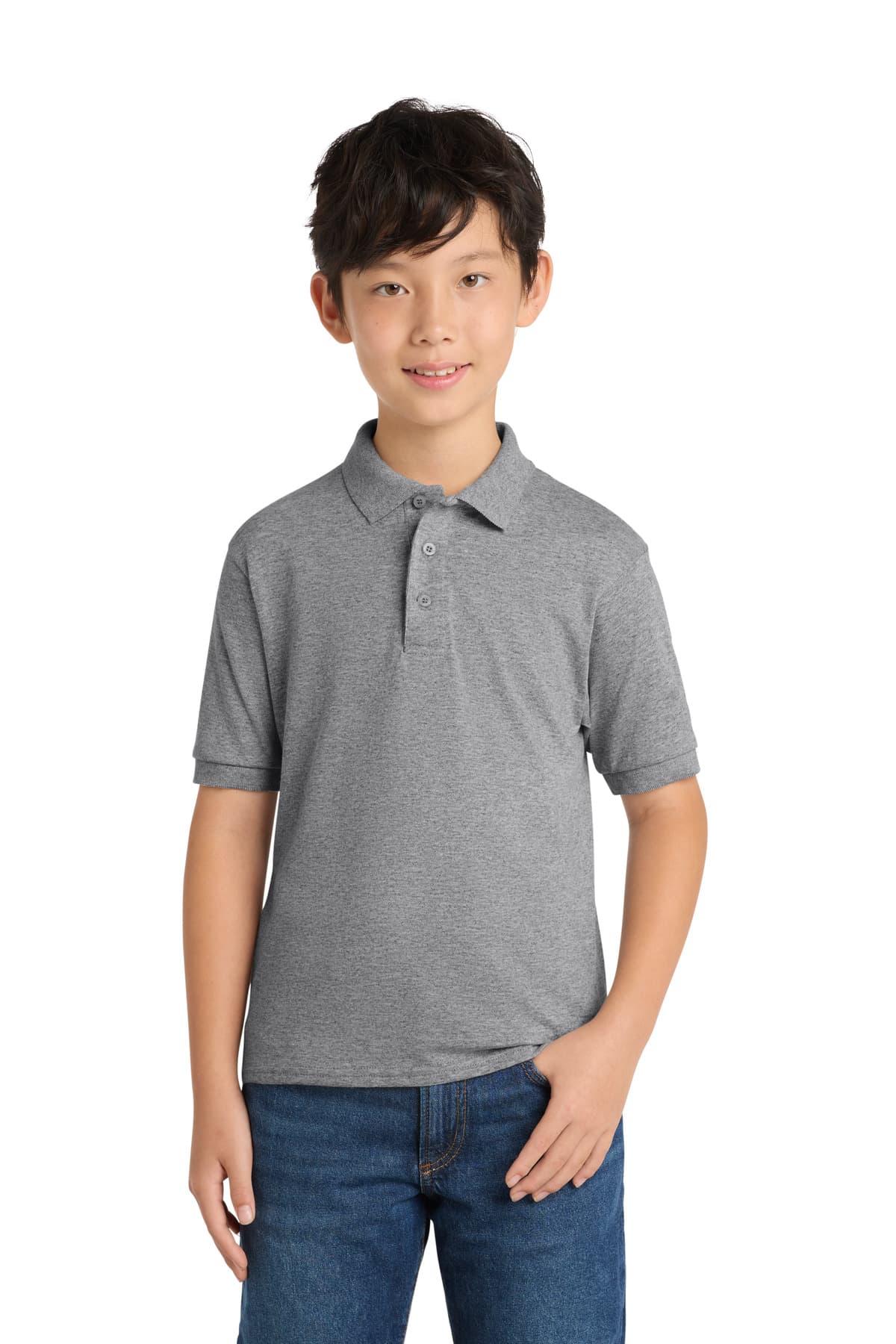 Port & Company Port & Co Youth Core Blend Jersey Knit Polo. KP55Y in Athletic Heather