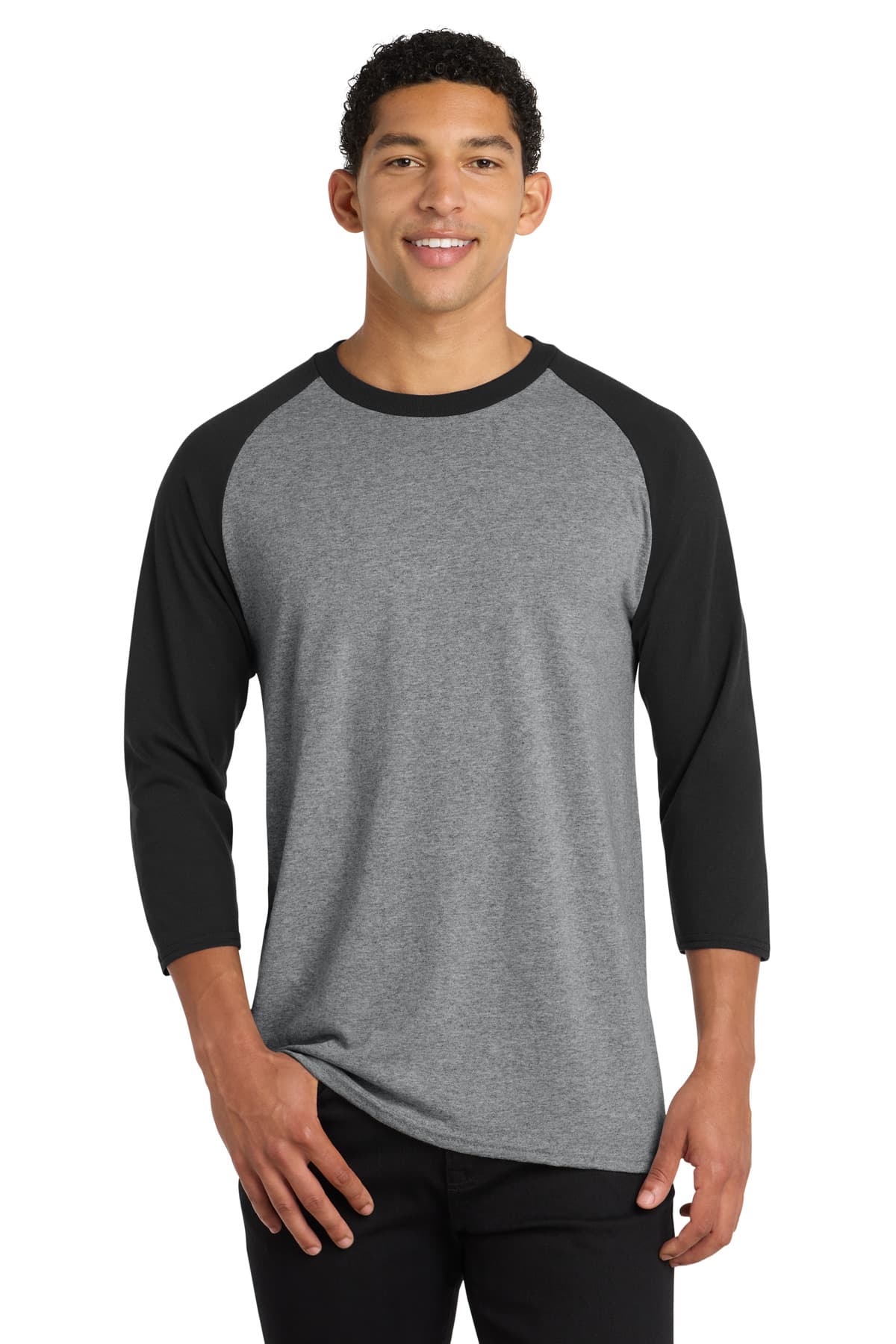 Port & Company Port & Co Core Blend 3/4-Sleeve Raglan Tee. PC55RS in Athletic Heather/ Jet Black
