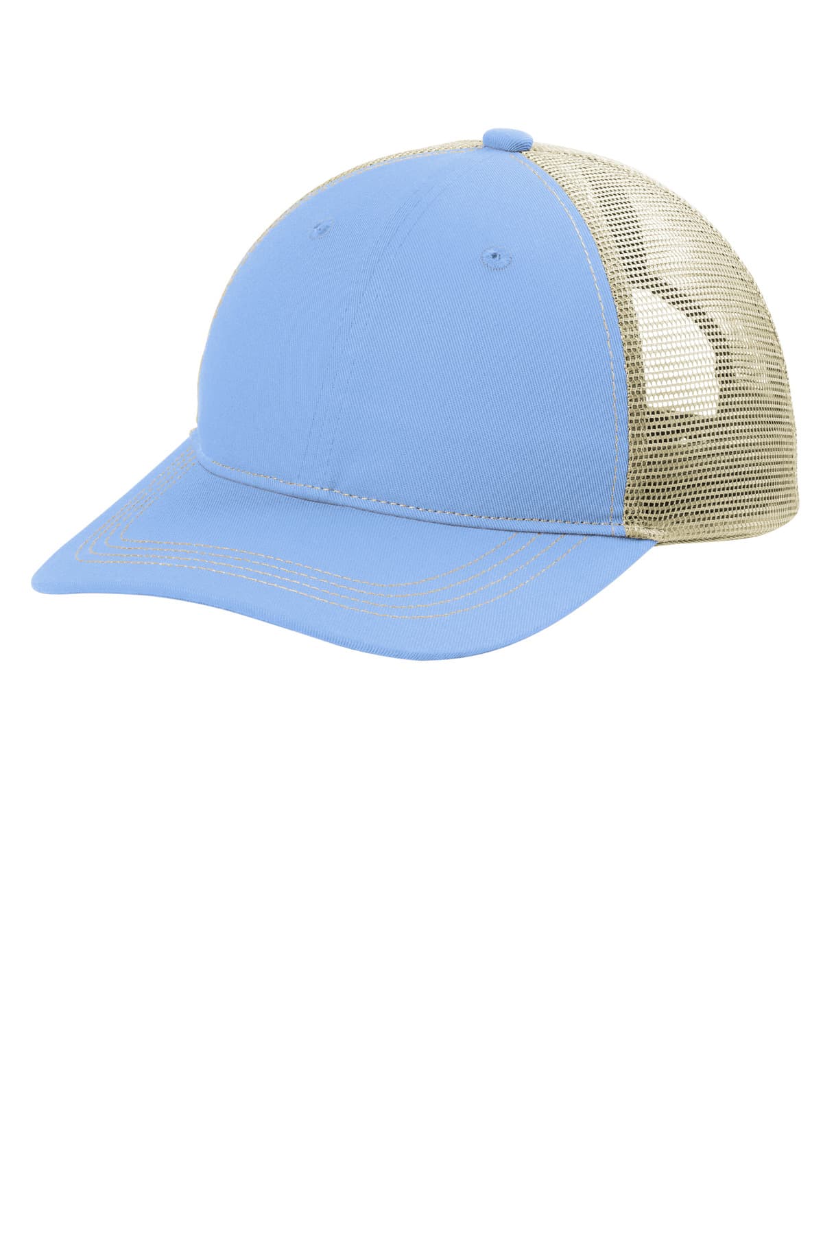 Port Authority Port Authority Unstructured Snapback Trucker Cap C409 in Carolina Blue/ Tan