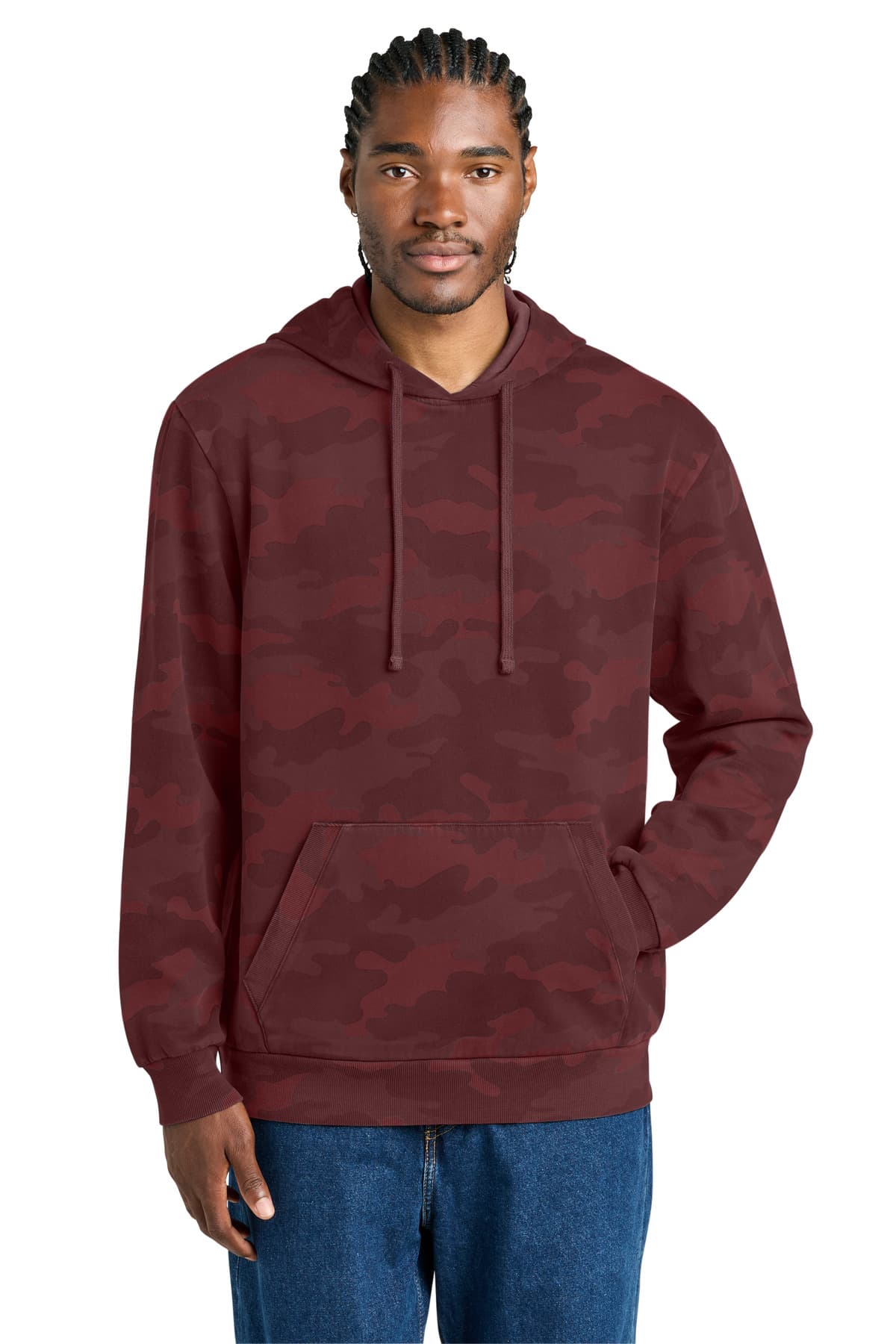 District District Wash Camo Fleece Hoodie DT2200C in Bordeaux