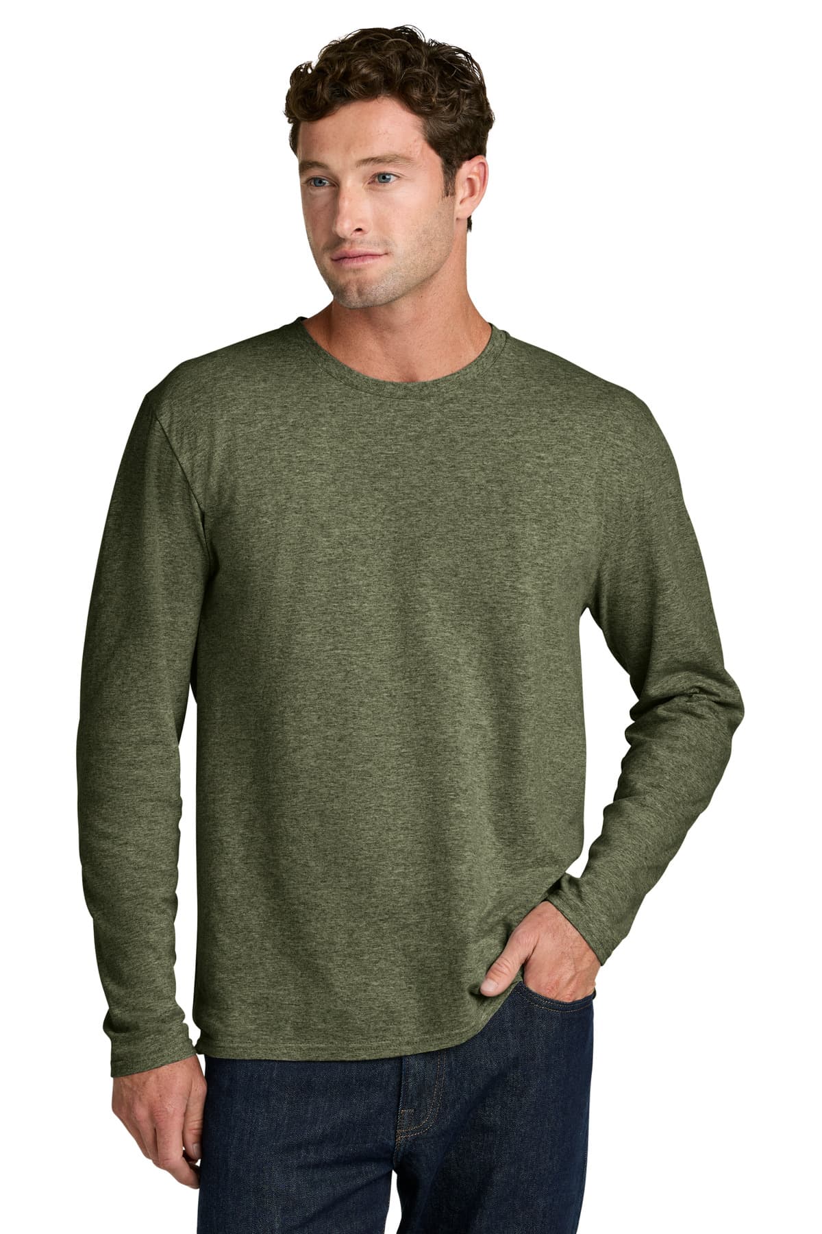 Port & Company Port & Co Easy Cotton Long Sleeve Tee PC43LS in Olive Drab Green Heather