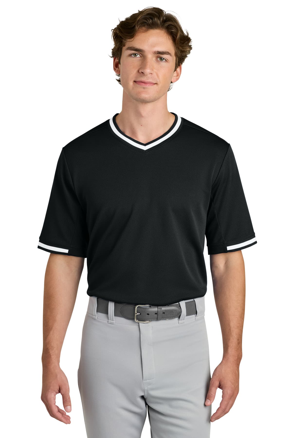 Sport-Tek Sport-Tek Tough Mesh V-Neck Baseball Jersey ST221 in Black