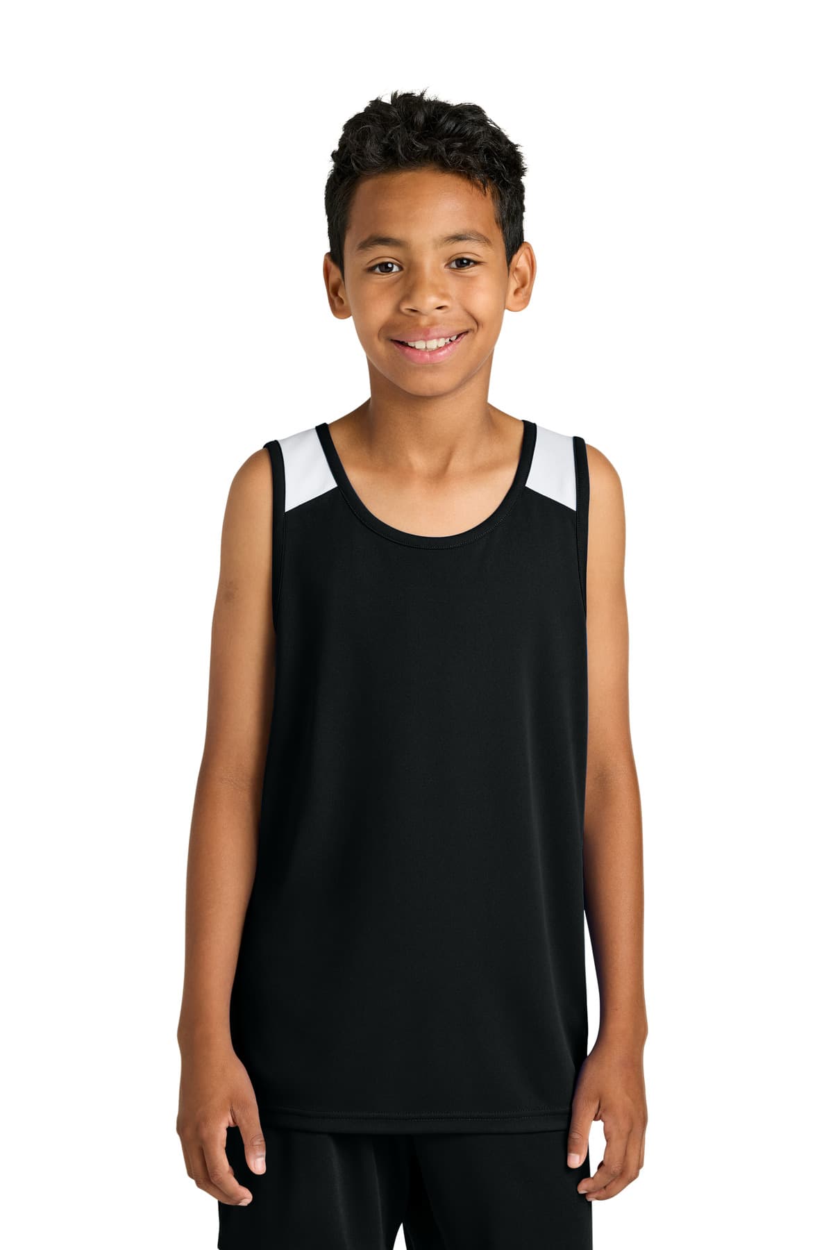 Sport-Tek Sport-Tek Youth Club Track Tank YST446 in Black/ White