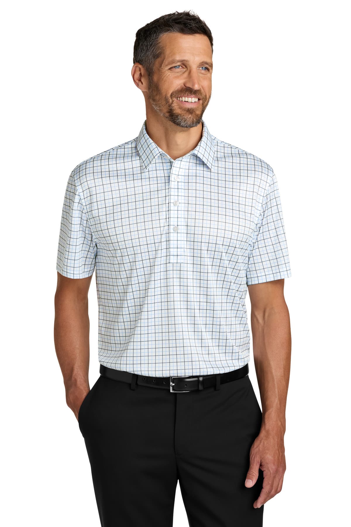 Port Authority Port Authority Shirt Collar Polo K700 in Black/ Carolina Blue Check
