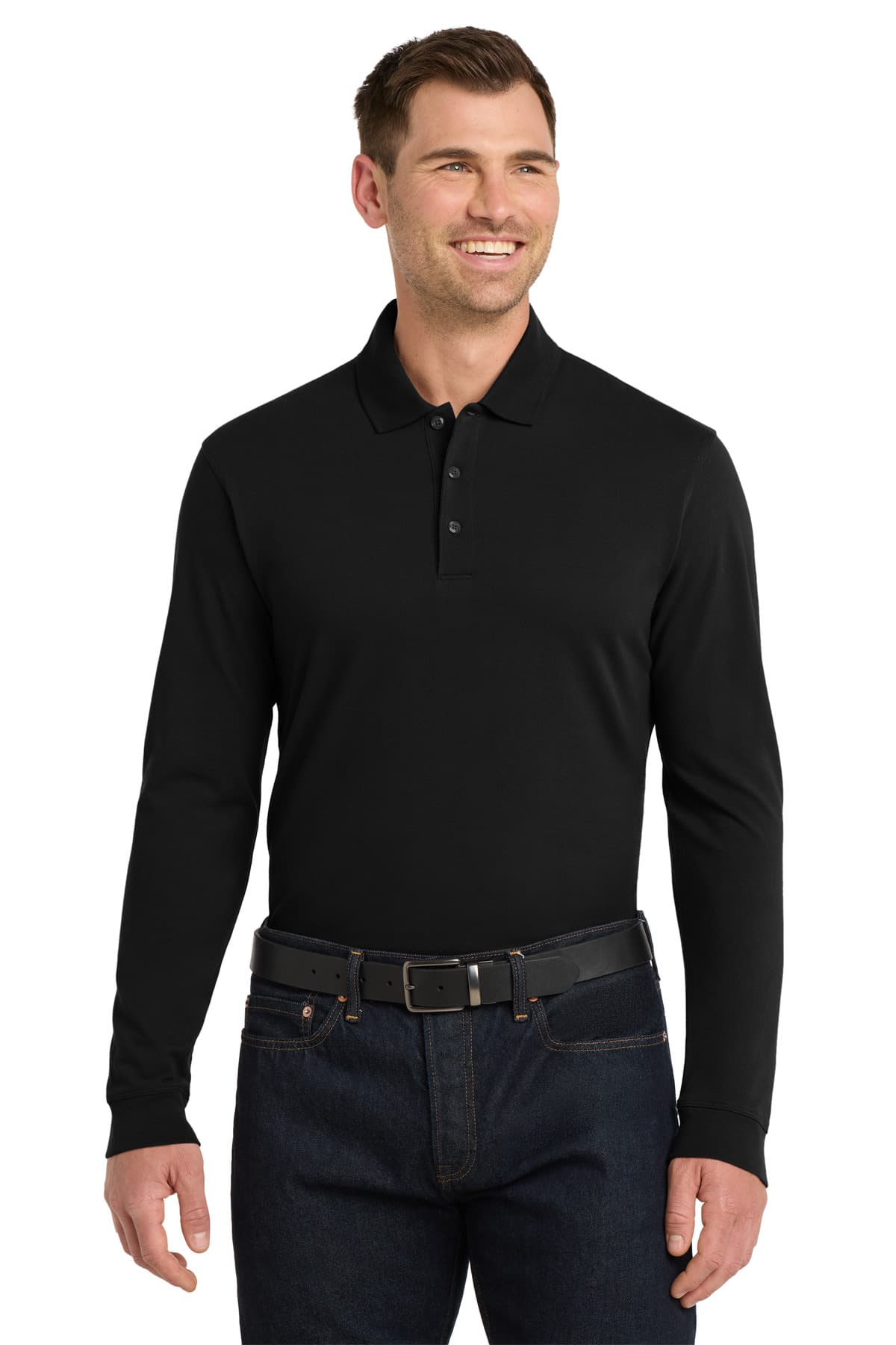 Port Authority Port Authority EZCotton Long Sleeve Polo. K8000LS in Black