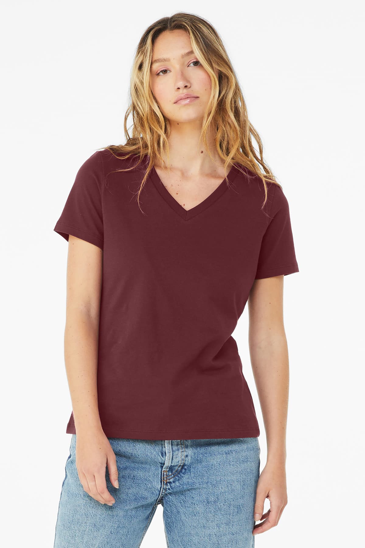 Bella + Canvas BELLA+CANVAS  Women's Relaxed Jersey Short Sleeve V-Neck Tee. BC6405