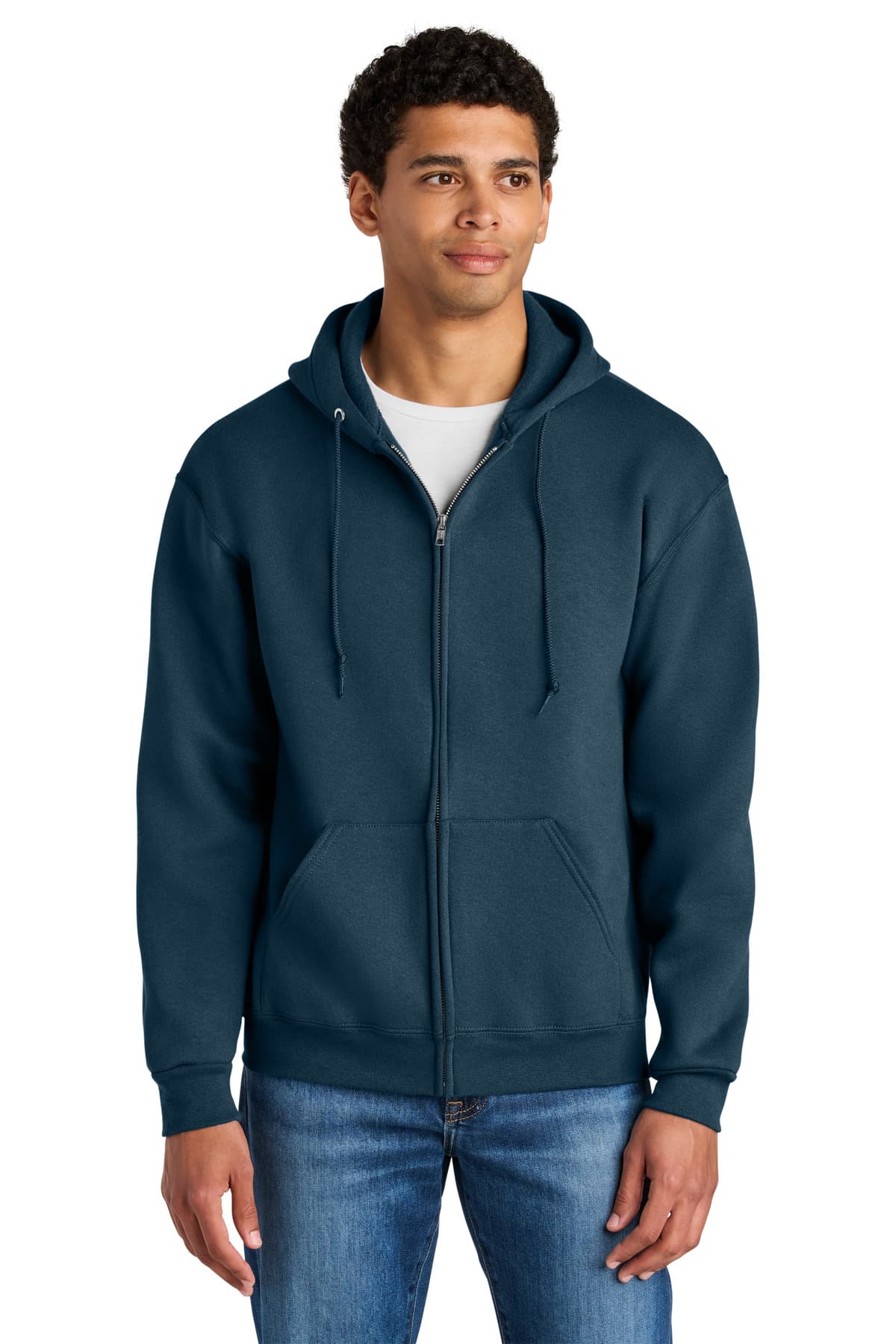 Jerzees Jerzees Rugged Unisex Full-Zip Hooded Sweatshirt Z12M in Washed Navy