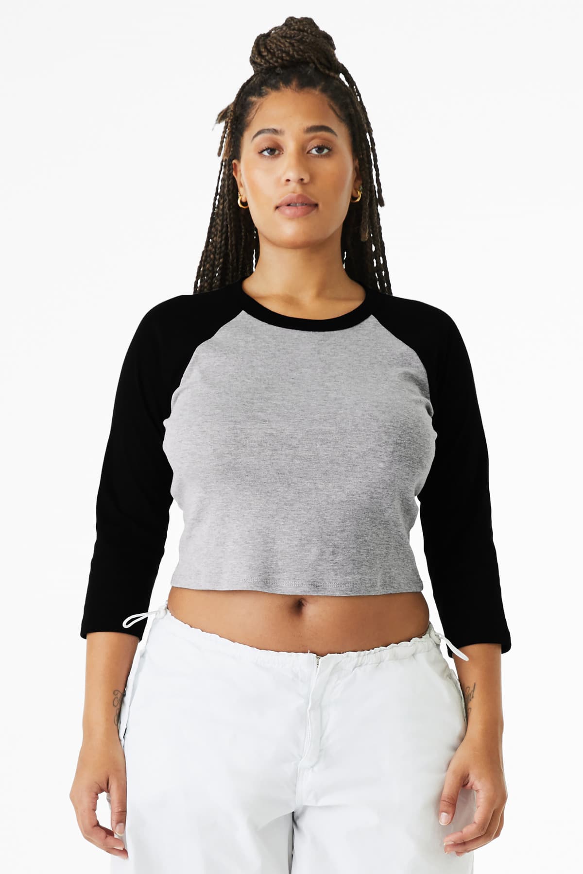 Bella + Canvas BELLA+CANVAS Women's Micro Rib 3/4 Raglan Baby Tee BC1200 in Athletic Heather/ Black