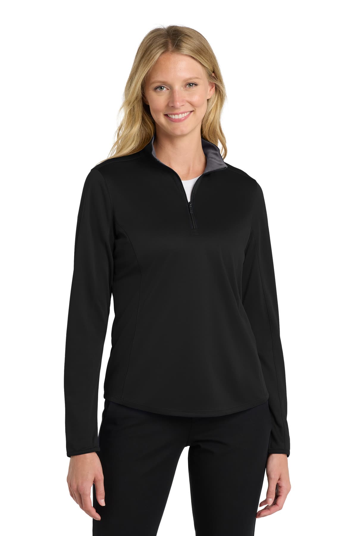 Port Authority Port Authority  Women's Silk Touch  Performance 1/4-Zip LK584 in Black/ Steel Grey