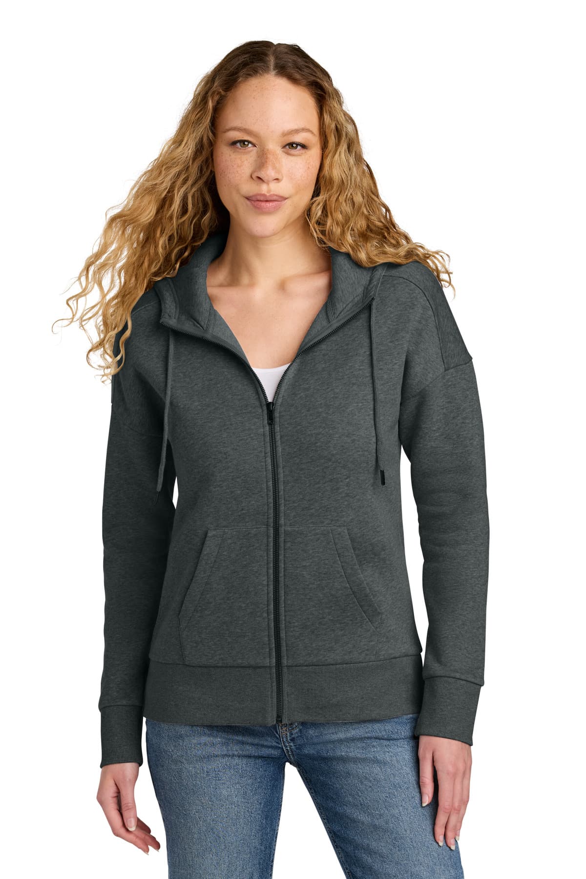 District District  Women's Perfect Weight  Fleece Drop Shoulder Full-Zip Hoodie DT1104