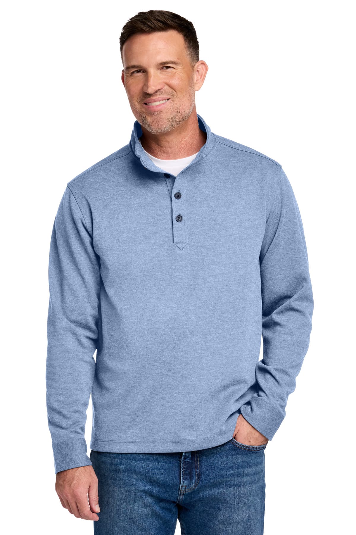 Brooks Brothers Brooks Brothers Mid-Layer Stretch 1/2-Button BB18202 in Aegean Blue Heather