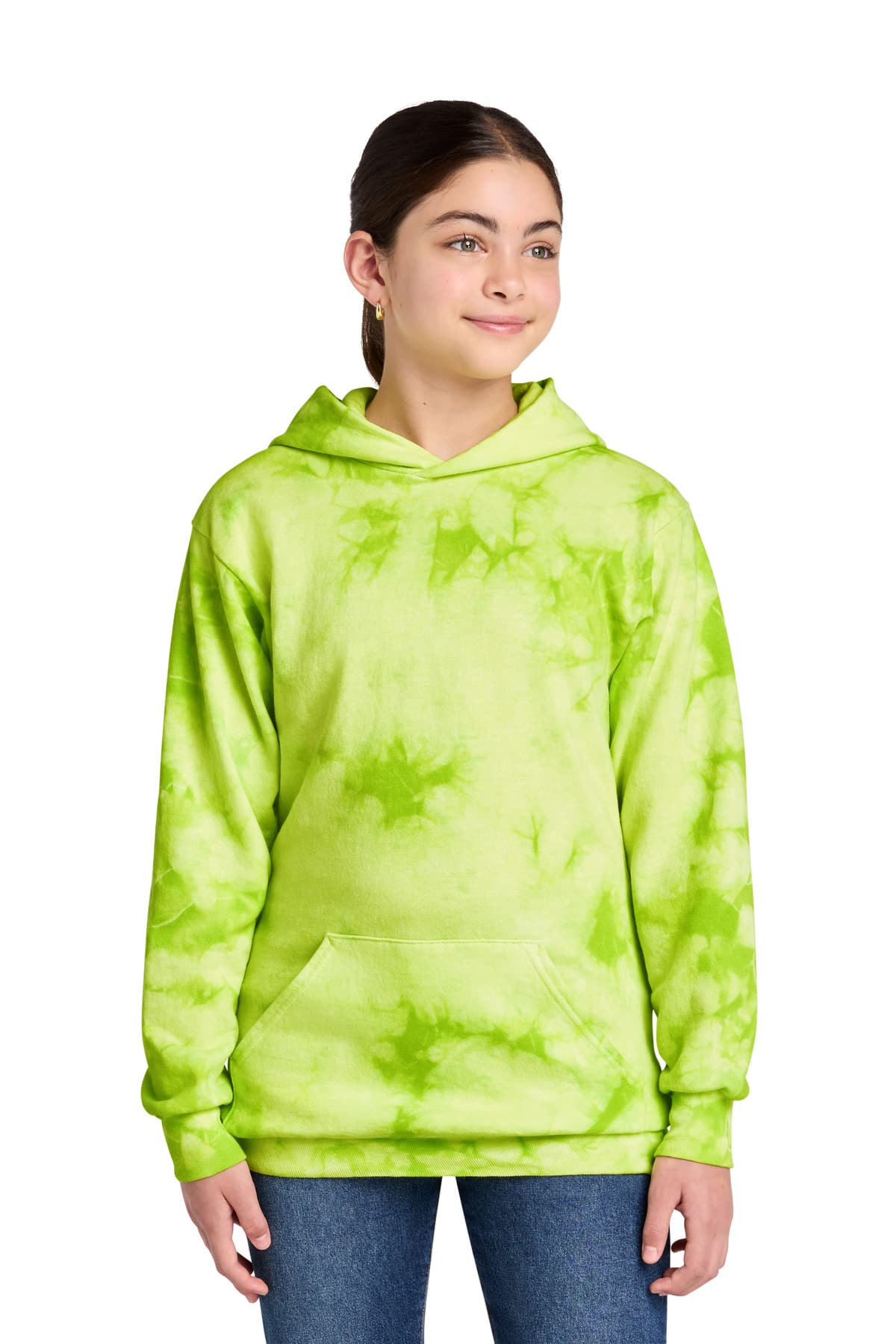 Port & Company Port & Co Youth Crystal Tie-Dye Pullover Hoodie PC144Y in Lemon Lime