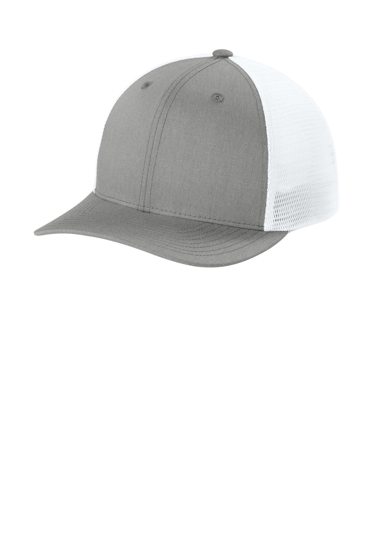 Sport-Tek Sport-Tek Stretch-Tek Snapback Trucker Cap STC74 in Heather Grey/ White