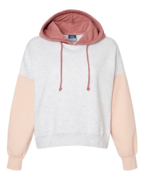 MV Sport Women's Sueded Fleece Colorblocked Crop Hooded Sweatshirt