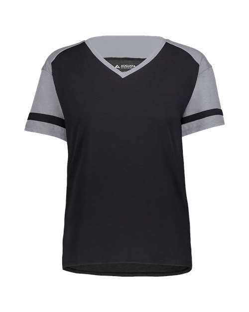 Augusta Sportswear Women's Triblend Fanatic 2.0 V-Neck T-Shirt in Black/ Grey Heather