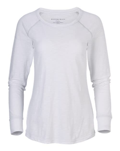Boxercraft Women's Solid Preppy Patch Long Sleeve T-Shirt