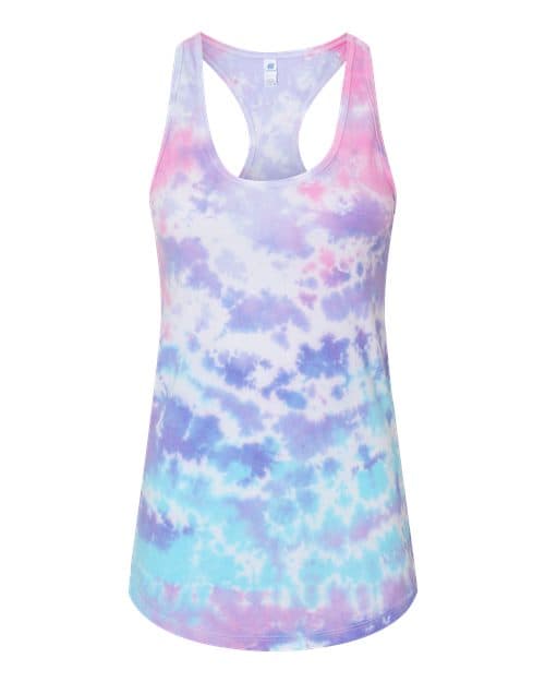 Colortone Women's Tie-Dyed Racerback Tank Top in Cotton Candy