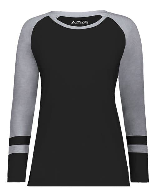 Augusta Sportswear Women's Triblend Fanatic 2.0 Long Sleeve T-Shirt in Black/ Grey Heather