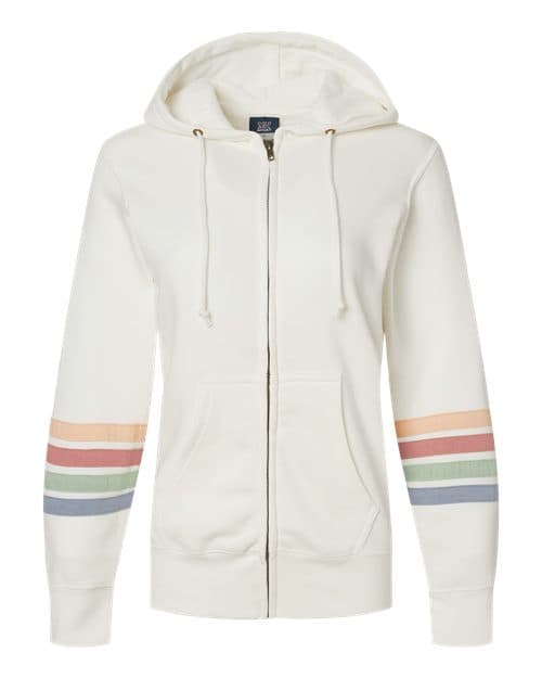 MV Sport Women's Striped Sleeves Full-Zip Hooded Sweatshirt