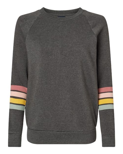 MV Sport Women's Striped Sleeves Crewneck Sweatshirt in Charcoal