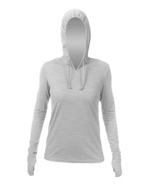 ANETIK Women's Breeze Tech Hooded Long Sleeve T-Shirt in Alloy Heathered