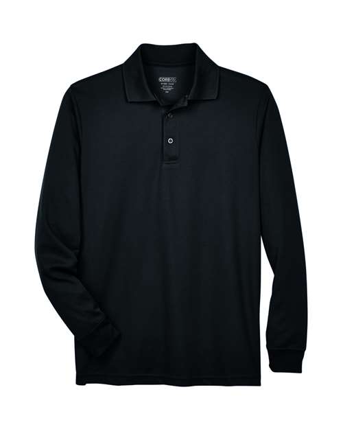 CORE365 Men's Pinnacle Performance Long Sleeve Piqué Polo in Black