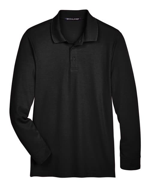 Devon & Jones Men's CrownLux Performance® Plaited Long Sleeve Polo in Black