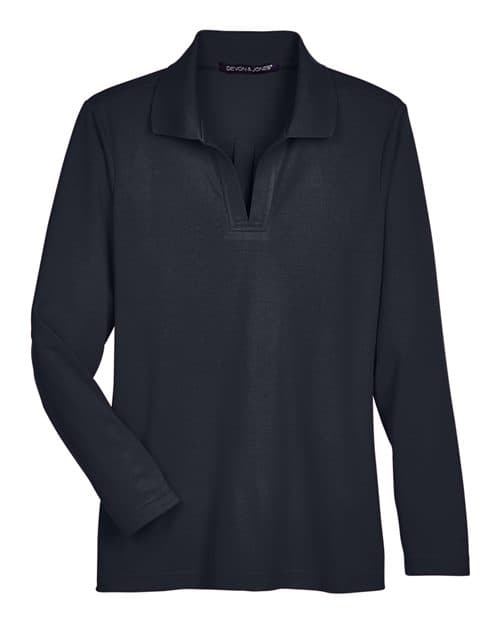 Devon & Jones Women's CrownLux Performance® Plaited Long Sleeve Polo in Black