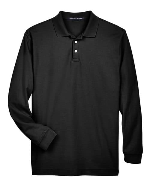 Devon & Jones Men's Pima Piqué Long Sleeve Polo in Black