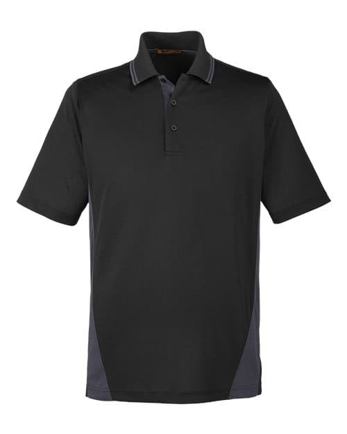 Harriton Men's Flash Snag Protection Plus IL Colorblock Polo in Black/ Dark Charcoal