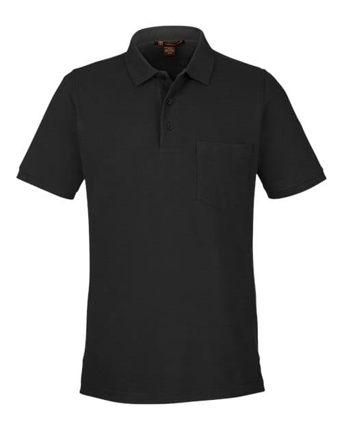 Harriton Men's Valiant Cotton Snag Protect Pocket Polo in Black