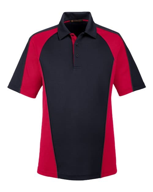Harriton Men's Advantage Snag Protection Plus IL Colorblock Polo in Black/ Red/ Dark Charcoal