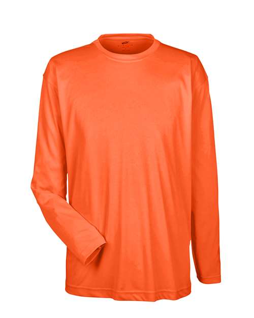 UltraClub Men's Cool & Dry Sport Long Sleeve Performance Interlock T-Shirt in Bright Orange