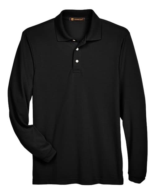 Harriton Men's Easy Blend™ Long Sleeve Polo in Black