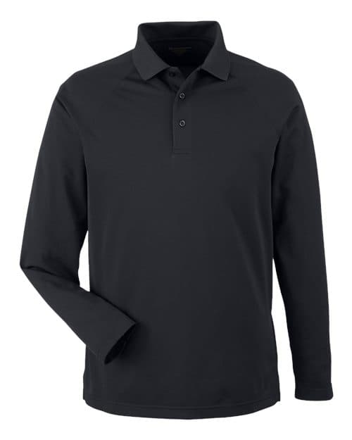 Harriton Men's Charge Snag and Soil Protect Long Sleeve Polo in Black