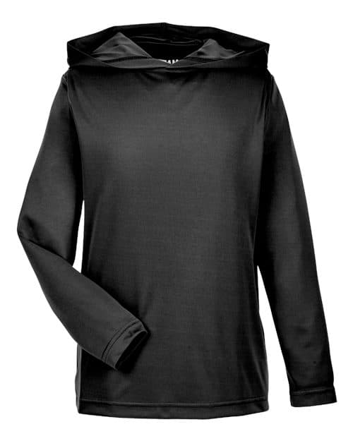 Team 365 Youth Zone Performance Hooded Long Sleeve T-Shirt in Black