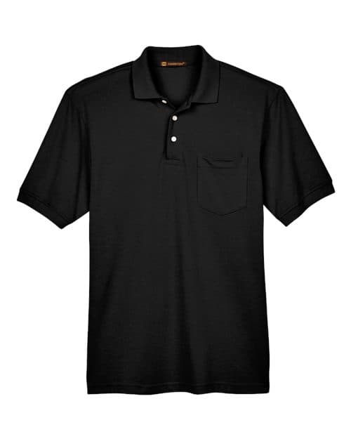 Harriton Men's Easy Blend™ Polo with Pocket in Black