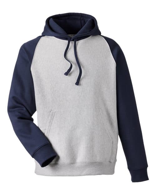 Team 365 Unisex Zone HydroSport™ Heavyweight Colorblock Hooded Sweatshirt in Athletic Heather/ Sport Dark Navy
