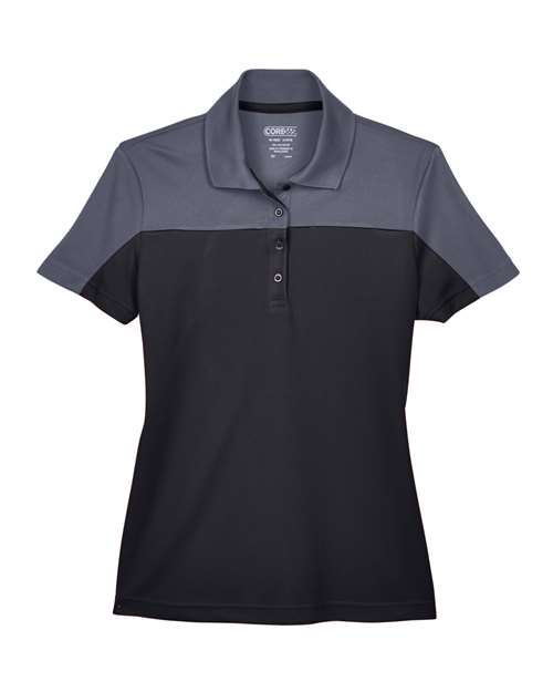 CORE365 Women's Balance Colorblock Performance Piqué Polo in Black/ Carbon