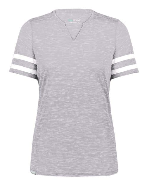 Holloway Women's Eco Revive™ Monterey V-Neck T-Shirt in Athletic Heather/ White