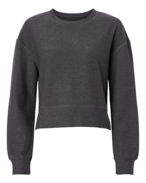 Boxercraft Women's Rib Knit Corded Boxy Crewneck Sweatshirt in Black