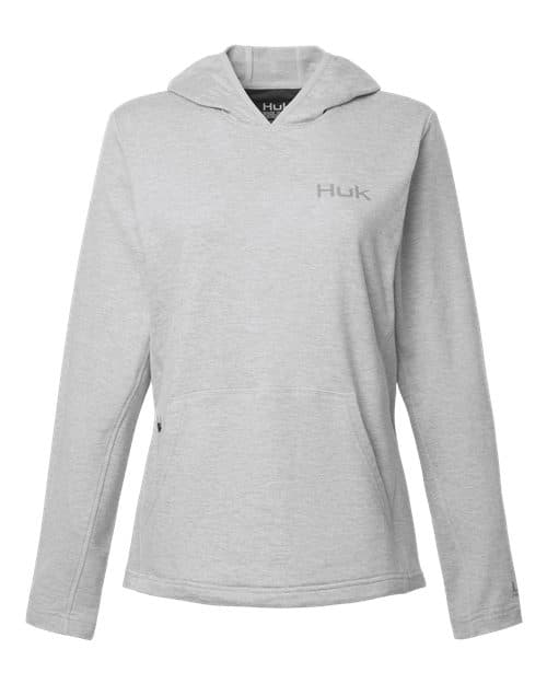 HUK Women's Coldfront+ Hooded Sweatshirt in Harbor Mist Heather