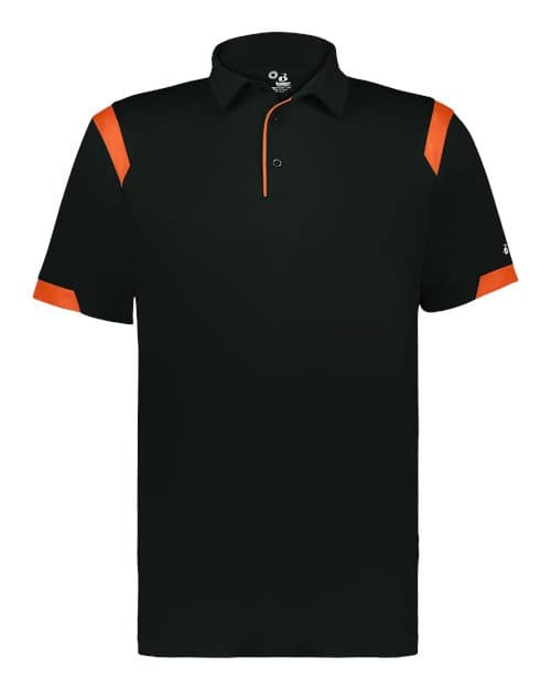 Badger Unisex On the Rise Polo in Black/ Burnt Orange