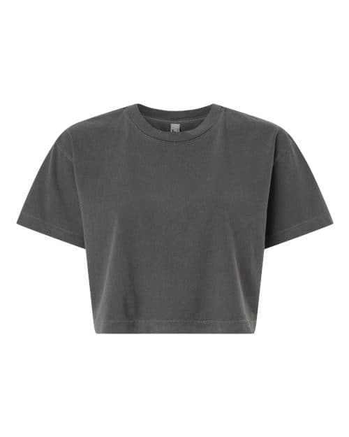 American Apparel Women's Heavyweight Cotton Garment-Dyed Boxy Cropped Tee in Faded Black