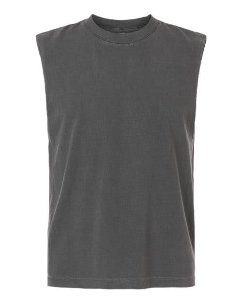American Apparel Unisex Heavyweight Cotton Garment-Dyed Boxy Muscle Tee in Faded Black