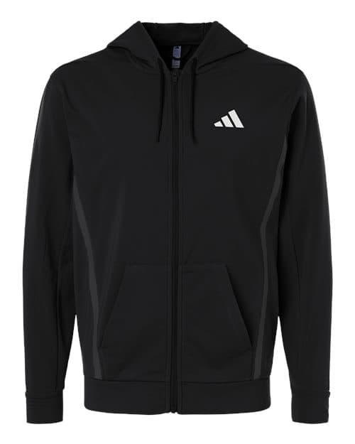 Adidas Men's Game & Go Fleece Full-Zip Hooded Sweatshirt in Black